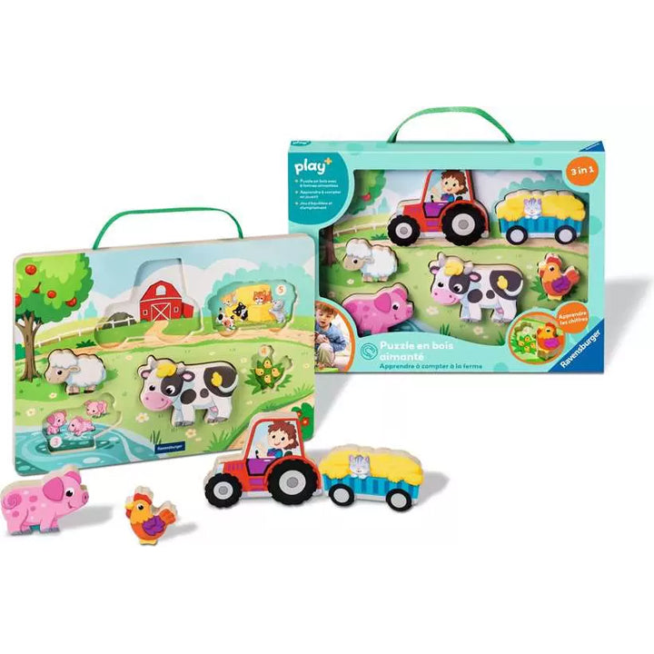 Ravensburger - Puzzle en bois aimanté: Apprendre à compter à la ferme