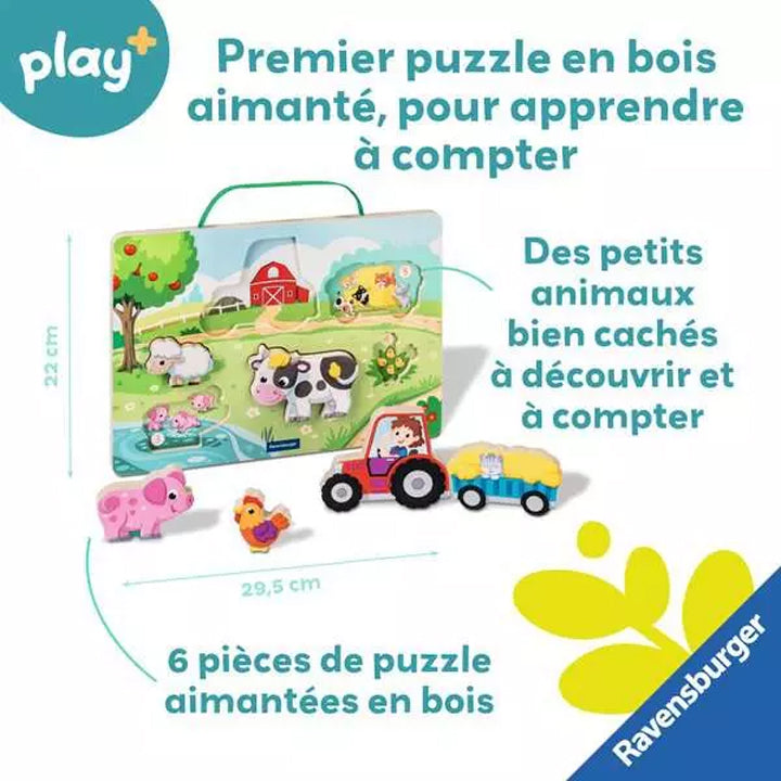 Ravensburger - Puzzle en bois aimanté: Apprendre à compter à la ferme