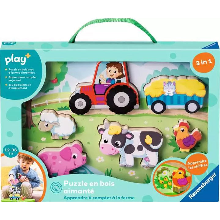 Ravensburger - Puzzle en bois aimanté: Apprendre à compter à la ferme