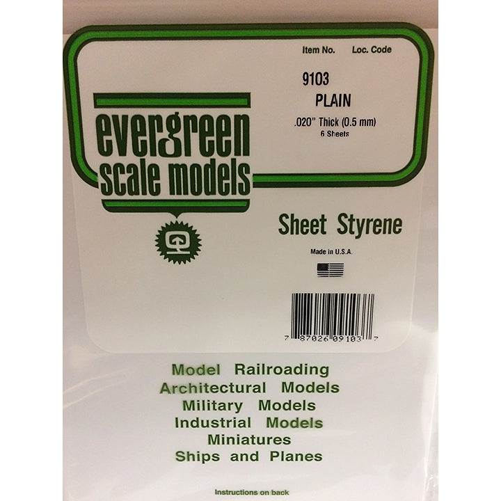 Evergreen - Plaques blanche 533x203x0,5 mm - Réf 9103