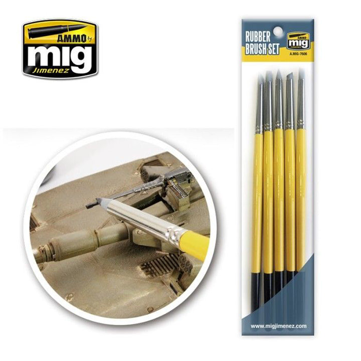 AMMO- Set de 5 Pinceaux caoutchouc spécial patine - Réf AMIG7606