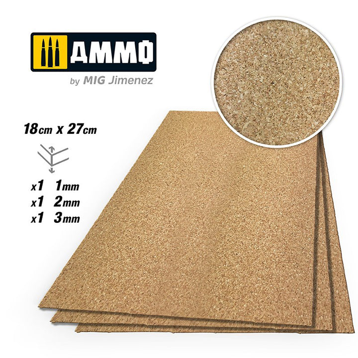 AMMO - Feuilles de liège grain fin (Mix) - 3 Pièces - Réf AMIG8838