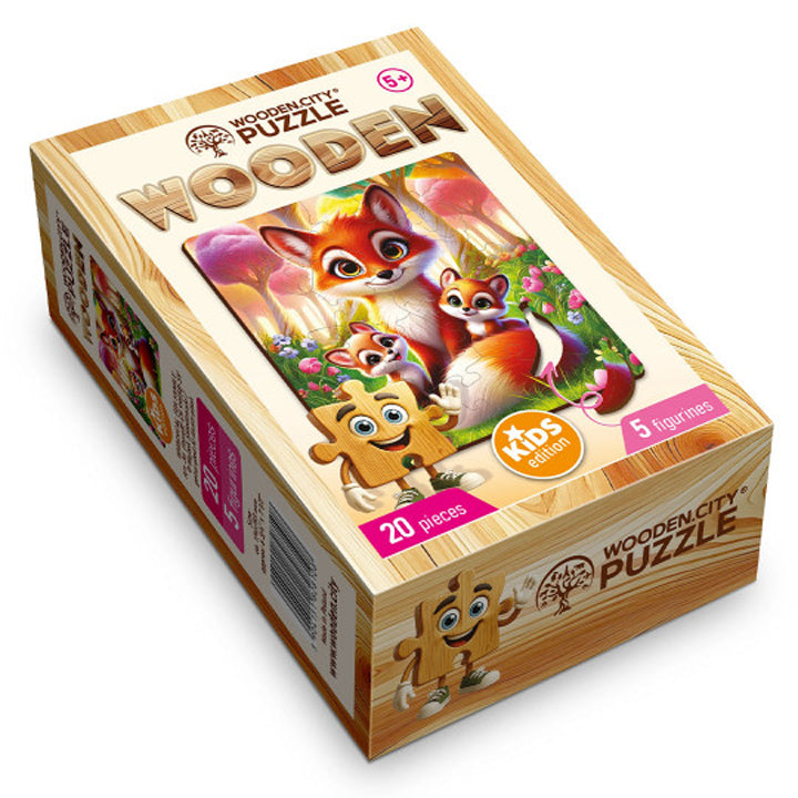 Wooden City - Puzzle Enfant Famille renard - 20 pièces