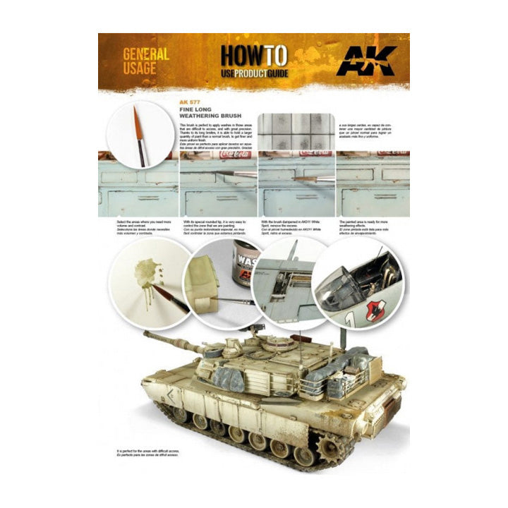 Pinceau "Weathering"  Fine Long - Réf AK577