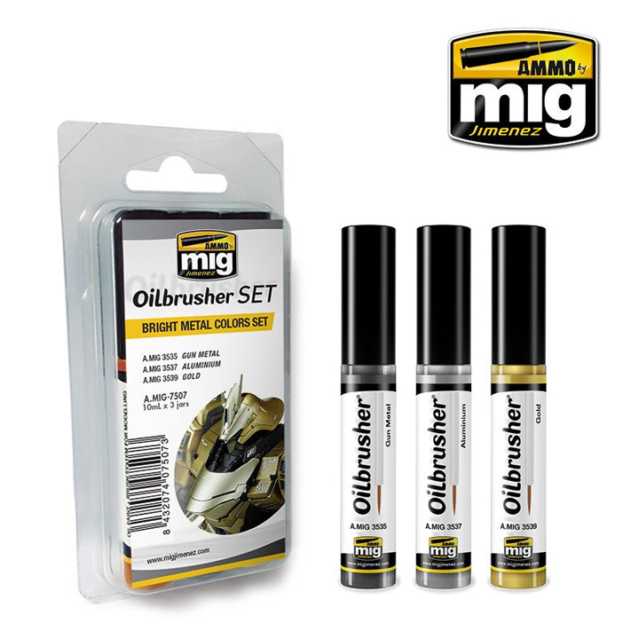 AMMO by MIG JIMENEZ - Oil Brushers - Set de couleur métaux brillants - AMIG7507