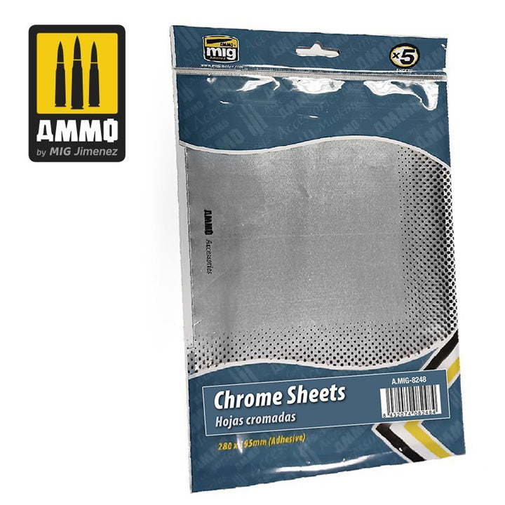 Feuilles adhésives Chrome 280x195mm (5 pces) - Réf AMIG8248