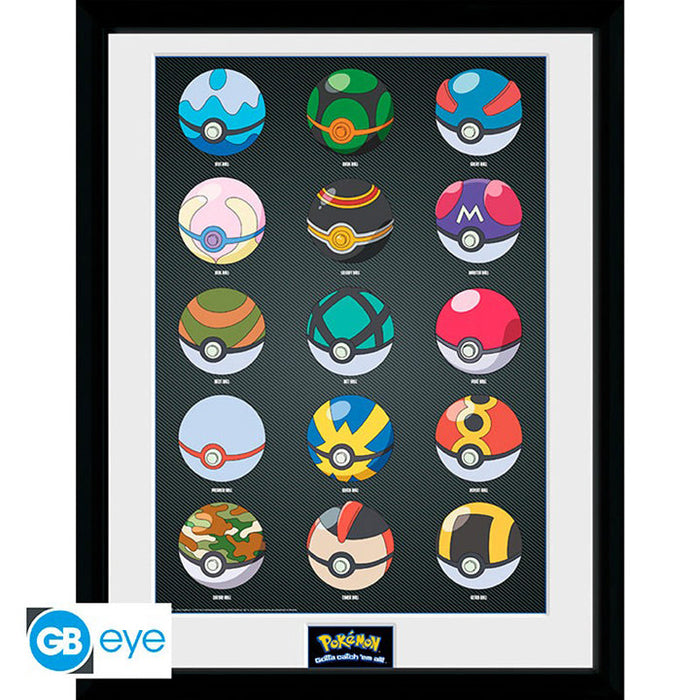 Pokémon - Tirage encadré "Pokéballs" (30x40)